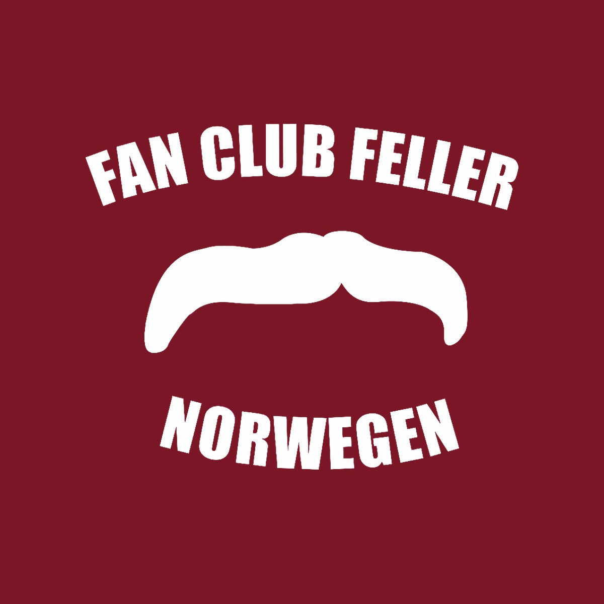 Fan Club Feller Norwegen moustache logo in white on burgundy