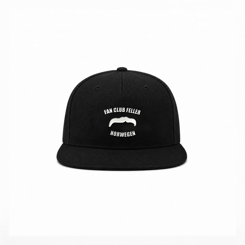 Manuel Feller Fan Club Norway Cap in black with white Fan Club Feller Norwegen moustache logo – front view