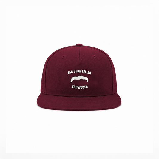 Manuel Feller Fan Club Norway Cap in burgundy with white Fan Club Feller Norwegen moustache logo – front view