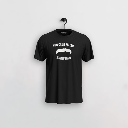 Manuel Feller Fan Club Norway T-Shirt Black with white Fan Club Feller Norwegen moustache logo – front view