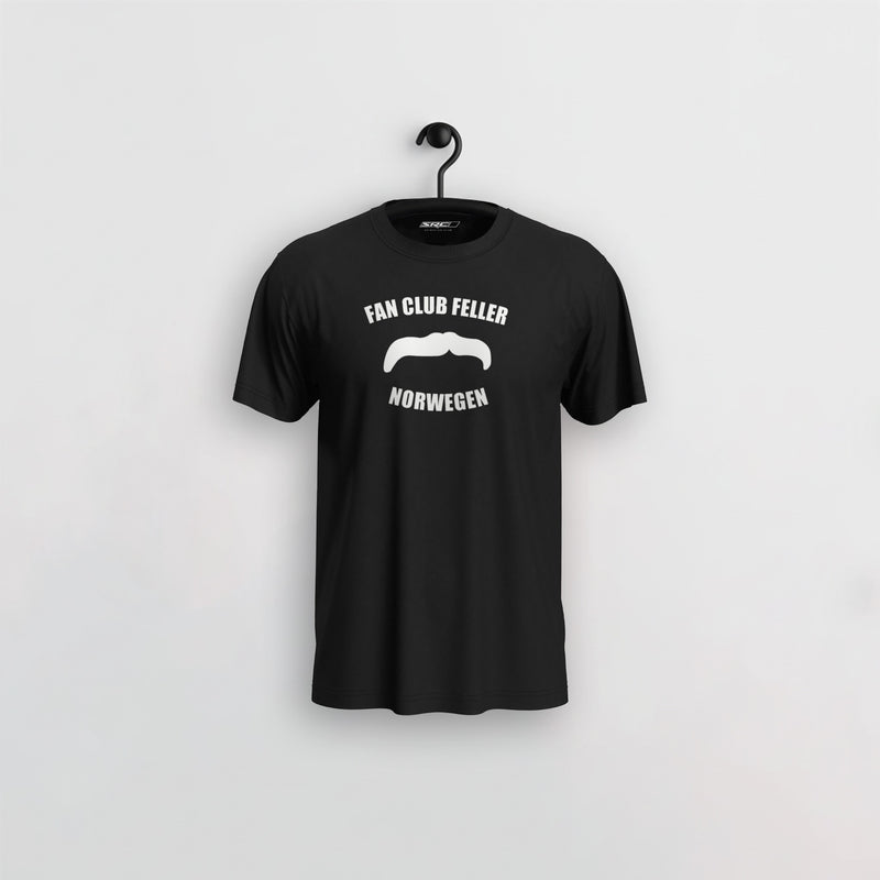 Manuel Feller Fan Club Norway T-Shirt Black with white Fan Club Feller Norwegen moustache logo – front view