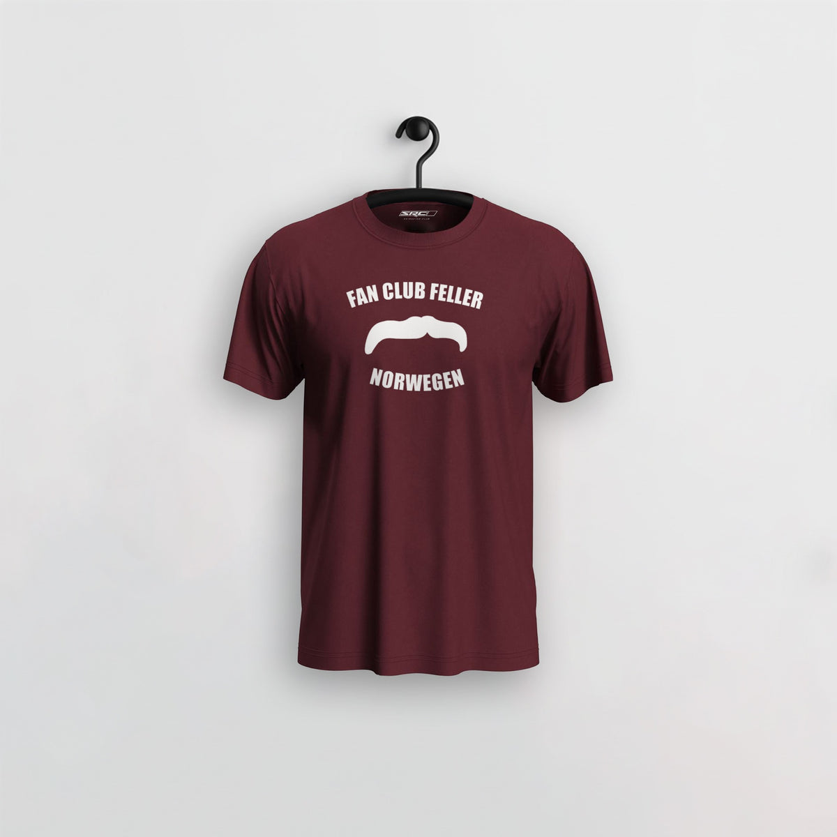 Manuel Feller Fan Club Norway T-Shirt Burgundy with white Fan Club Feller Norwegen moustache logo – front view