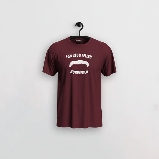 Manuel Feller Fan Club Norway T-Shirt Burgundy with white Fan Club Feller Norwegen moustache logo – front view