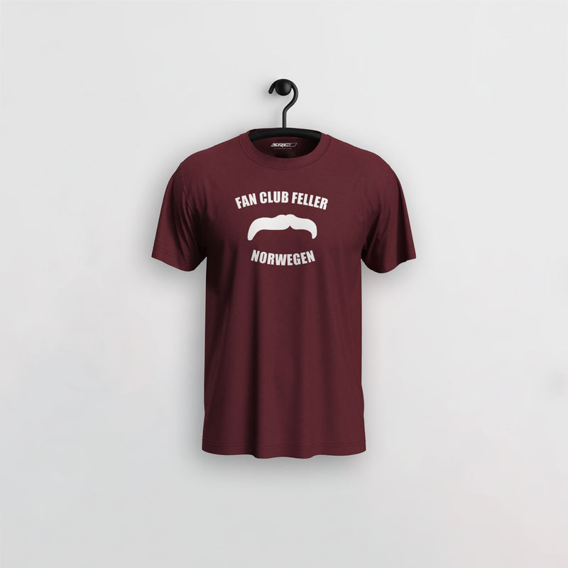 Manuel Feller Fan Club Norway T-Shirt Burgundy with white Fan Club Feller Norwegen moustache logo – front view